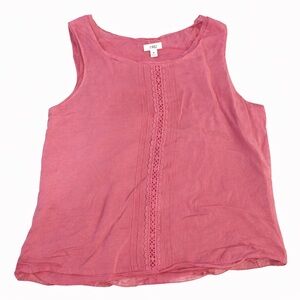 💕 J. Jill Pink Sleeveless Blouse Medium M Lace Pintuck Crinkled Rayon Lined Top